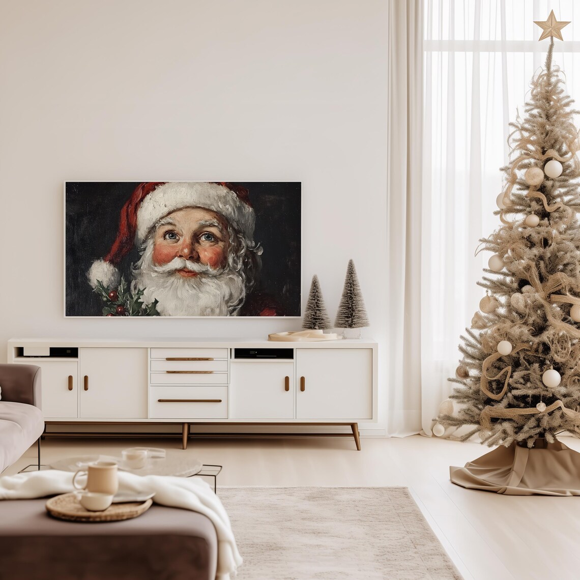 Vintage Santa Claus Christmas Wall Art for Samsung Frame TV with Holly Branch - Image 2