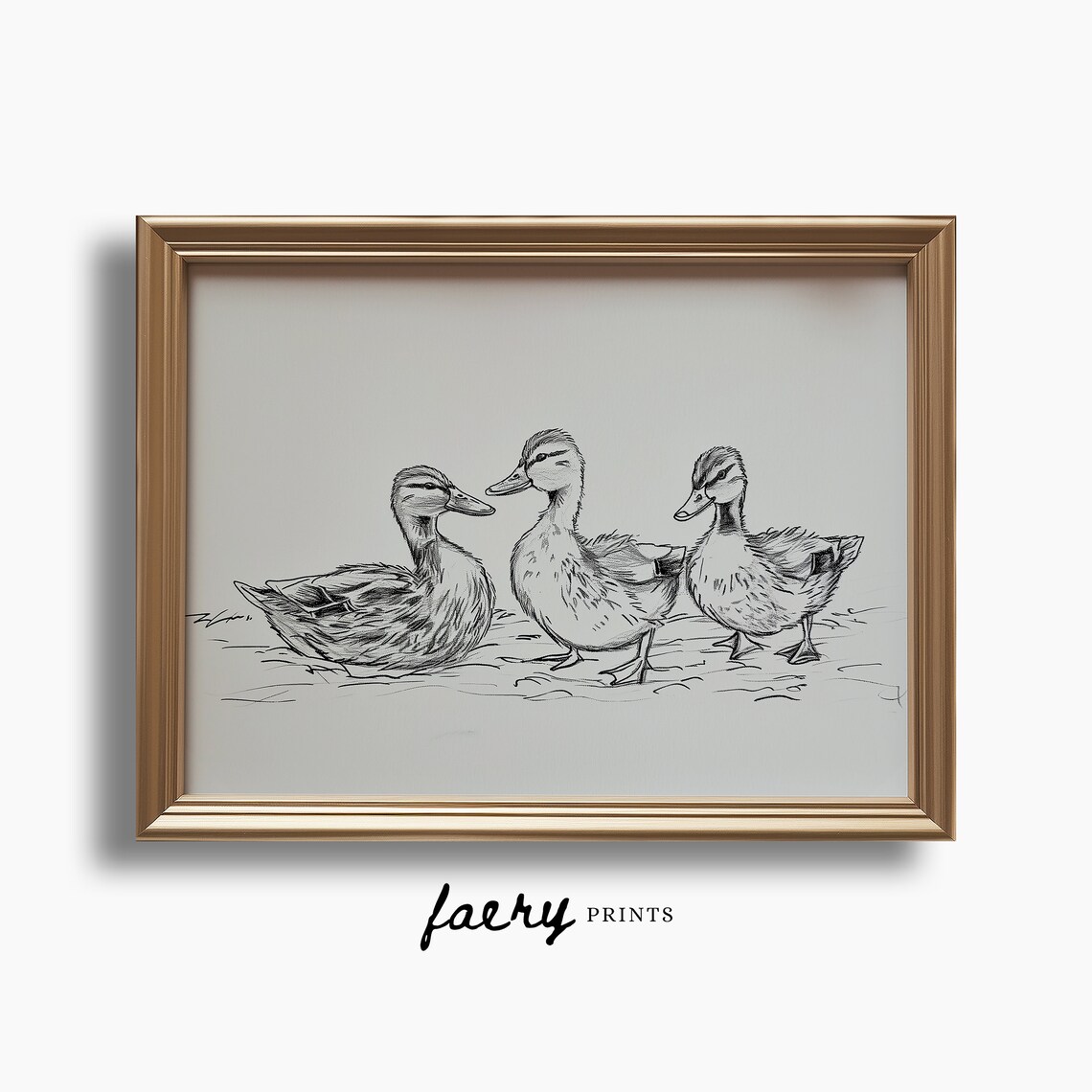 Duck Print Vintage Wall Art, Countryside Illustration