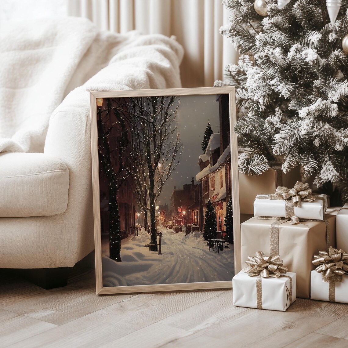 Winter Village Christmas Art Print, Snowy Home Decor - Image 4