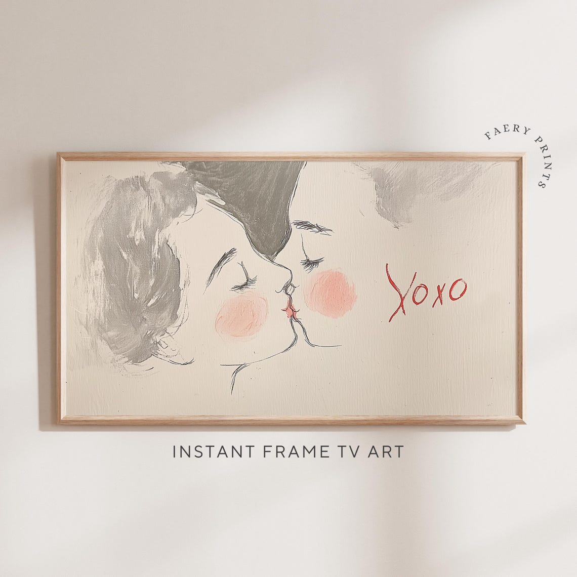 Romantic Kissing Couple Sketch Poster with XOXO for Valentine's Day