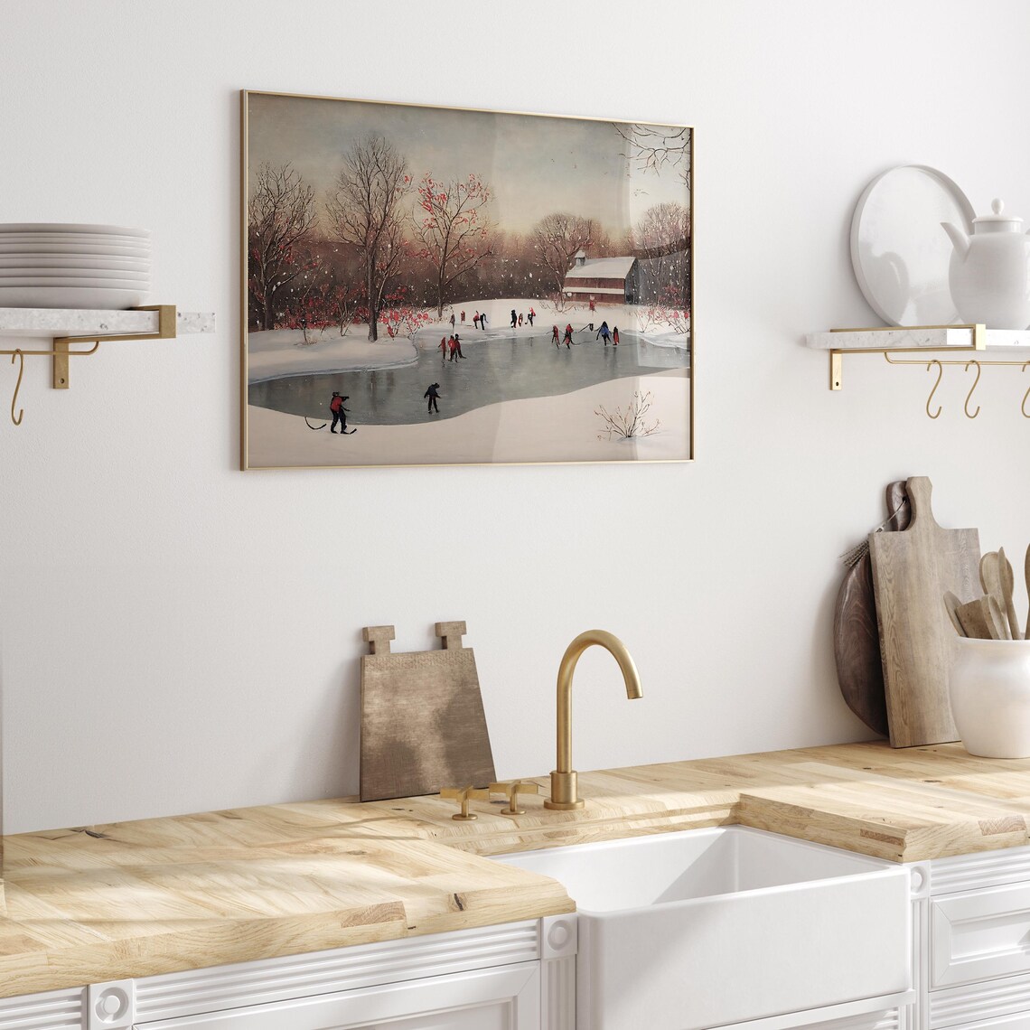 Winter Ice Skating Landscape Art Print, Seasonal Decor - Image 3