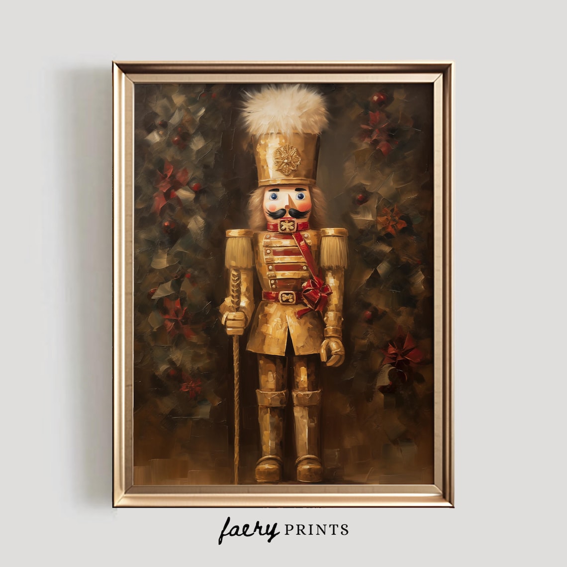 Gold Nutcracker Vintage Christmas Art Print
