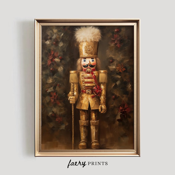 Gold Nutcracker Vintage Christmas Art Print