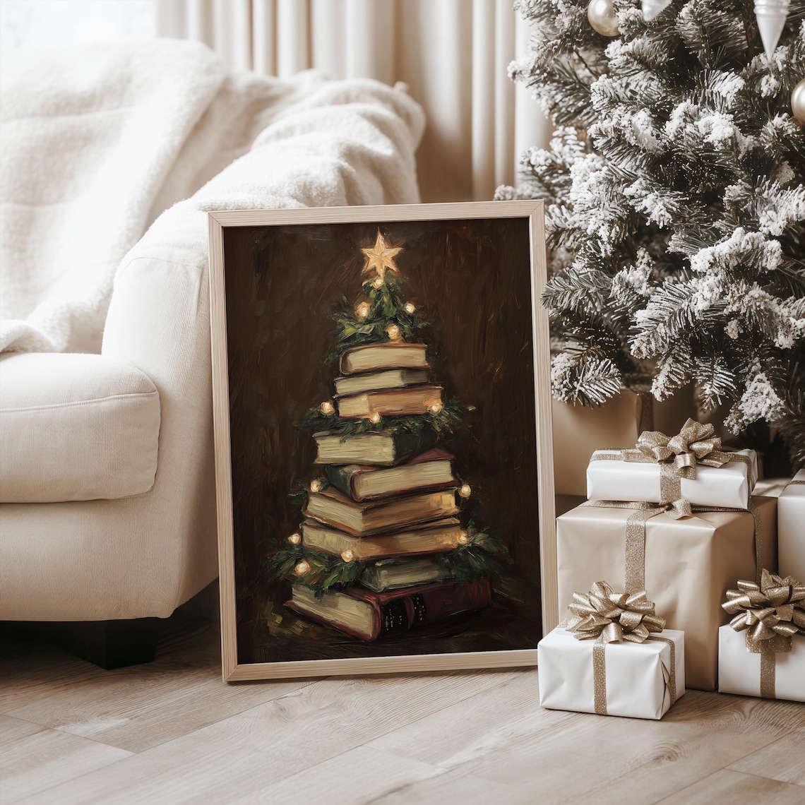 Book Christmas Tree, Festive Holiday Art Print - Image 3