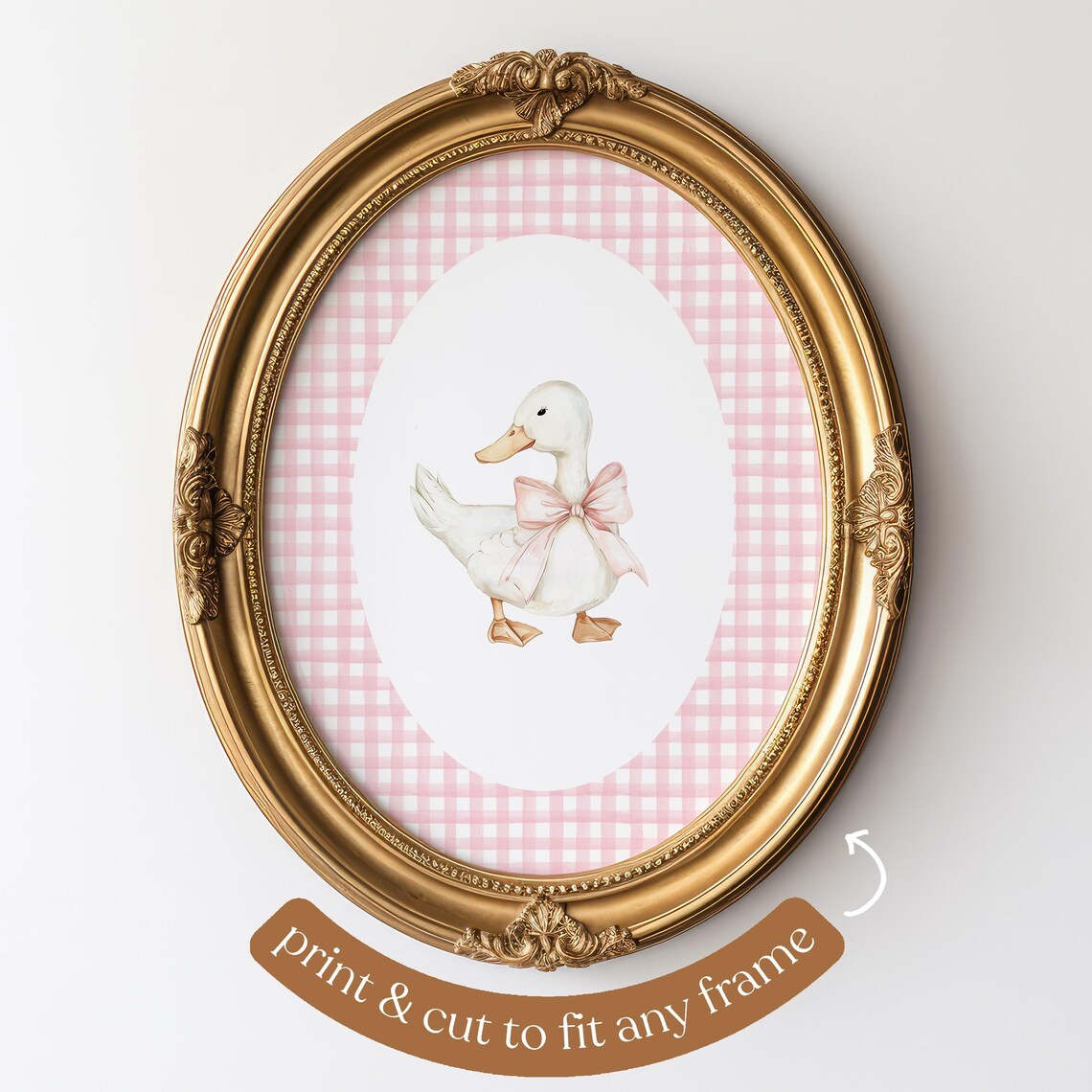 Duck Nursery Print, Gingham Pink Cottagecore Decor - Image 4