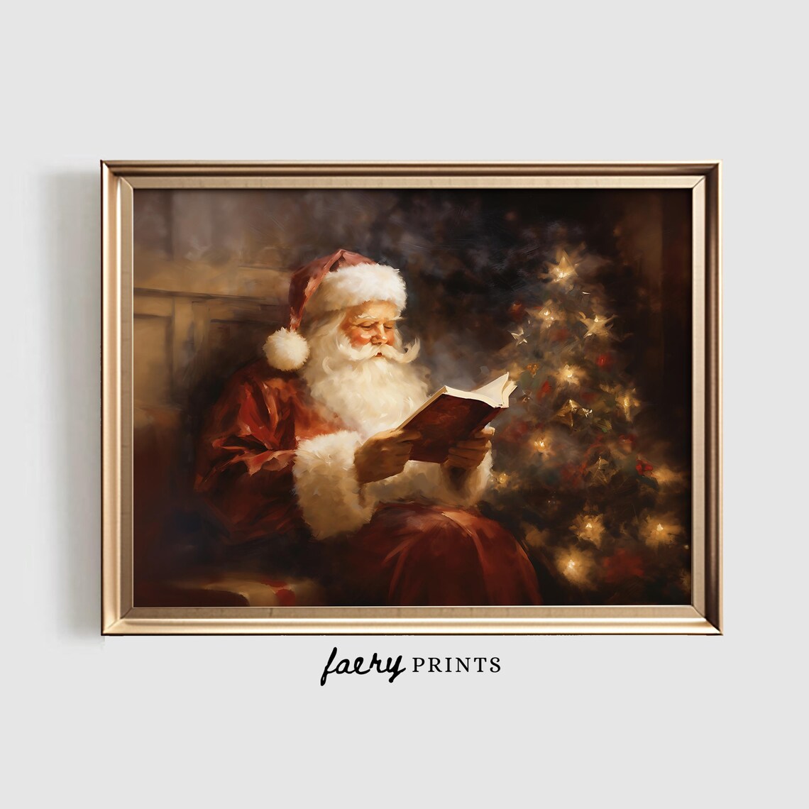 Santa Claus Reading Christmas Wall Art Print