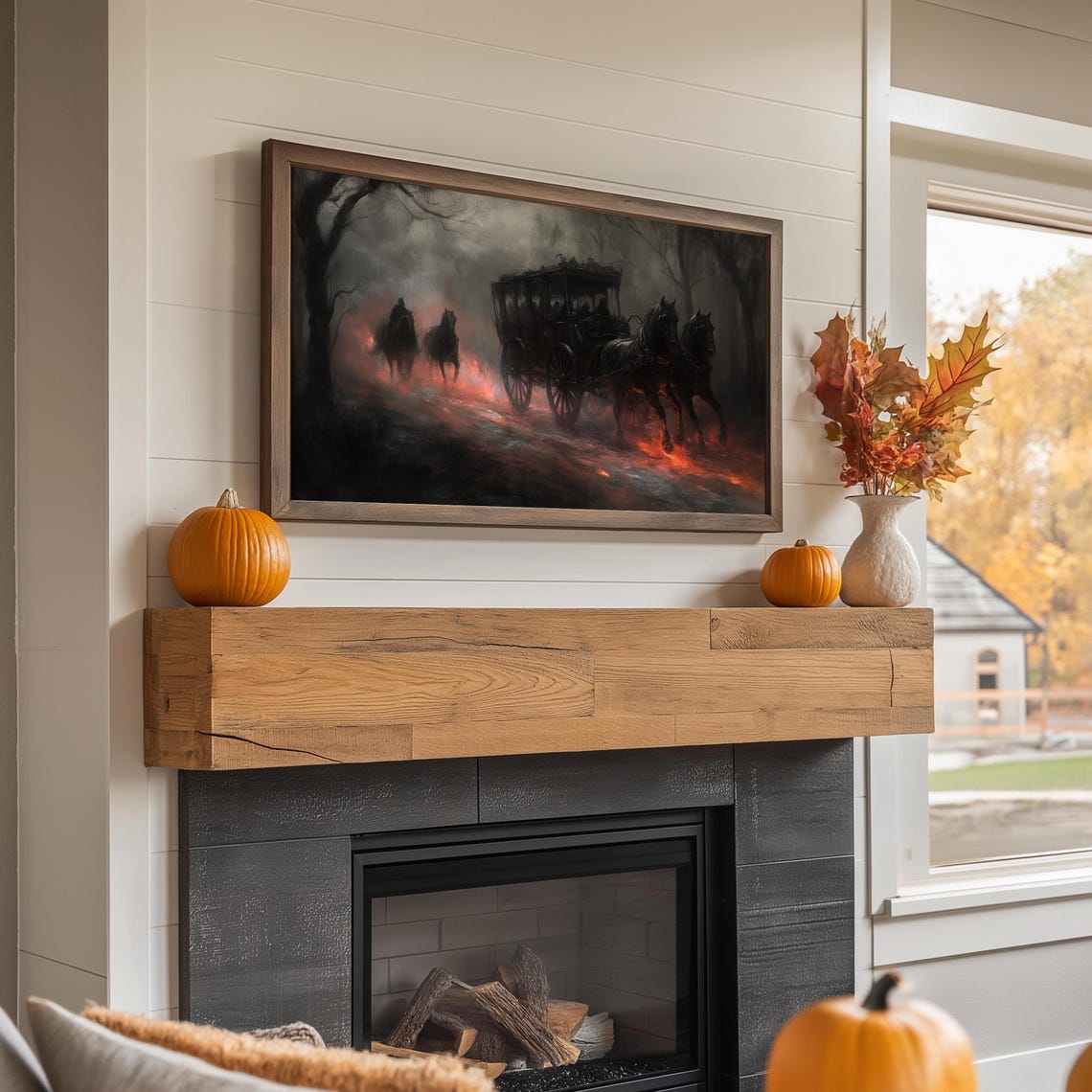 Spooky Black Horse Carriage Galloping Through Haunted Forest Poster - Image 4
