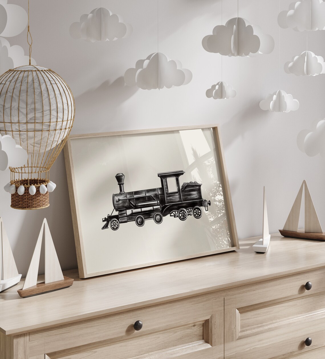 Black Train Vintage Nursery Wall Art Print - Image 5