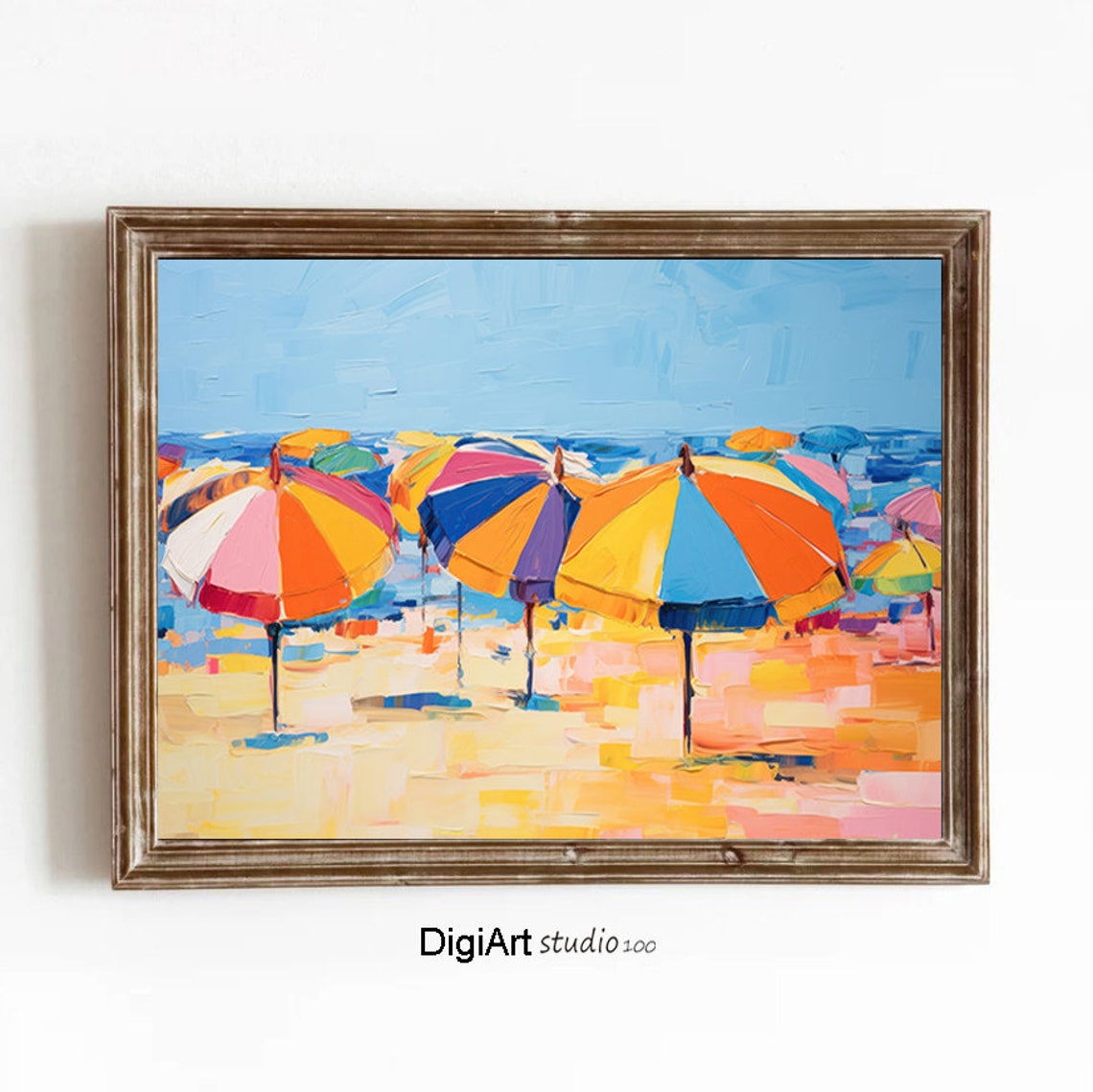 Colorful Beach Umbrellas Impressionist Painting Summer Shore Poster