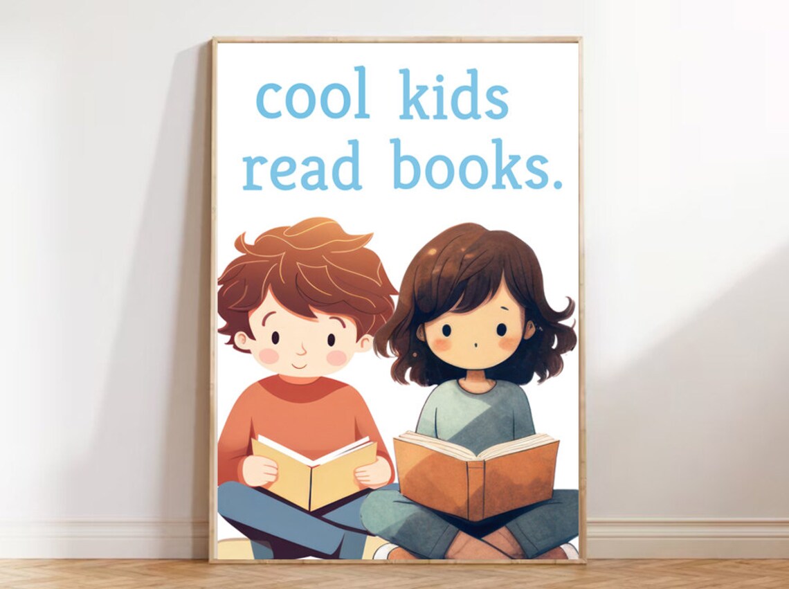 Cool Kids Read Books Kids Reading Illustration Educational Art Poster