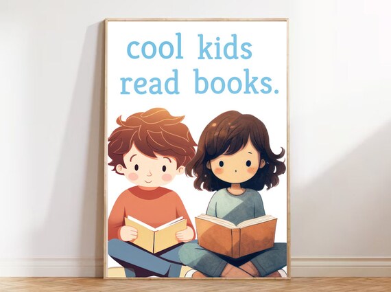Cool Kids Read Books Kids Reading Illustration Educational Art Poster