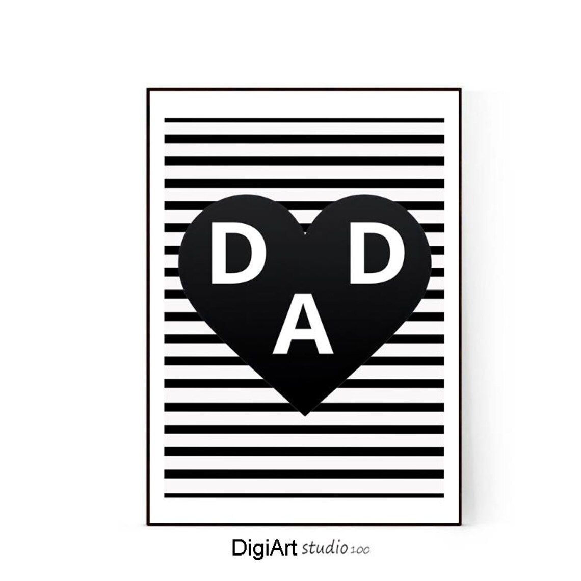 DAD Heart Black White Striped Modern Fathers Day Gift Art Poster