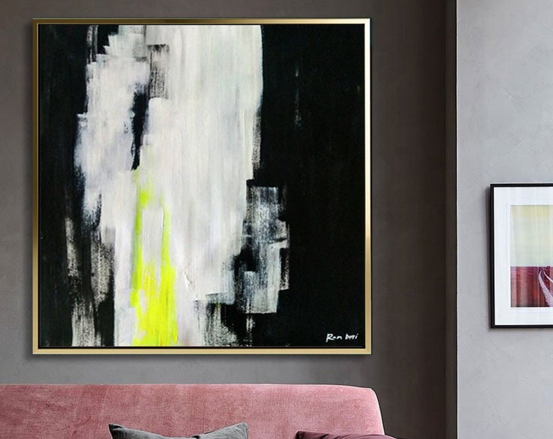 Neon Lime Green Streak on Black White Moody Abstract Art Print - Image 5