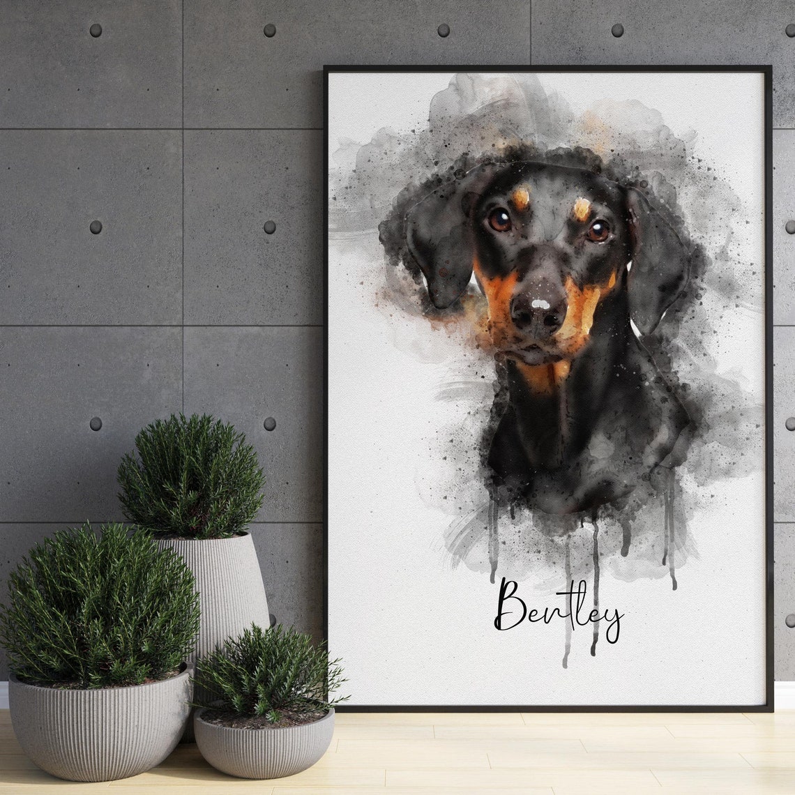 Watercolor Doberman Portrait Black Tan Pet Name Keepsake Poster