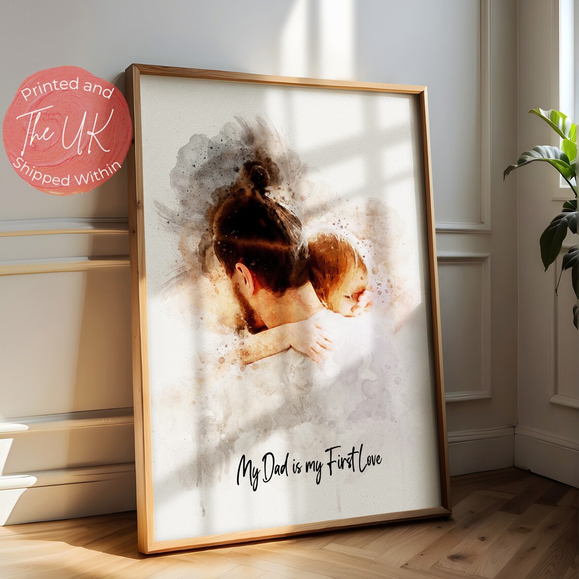Playful Watercolor Dad and Child Shoulder Ride Portrait Poster - Image 2