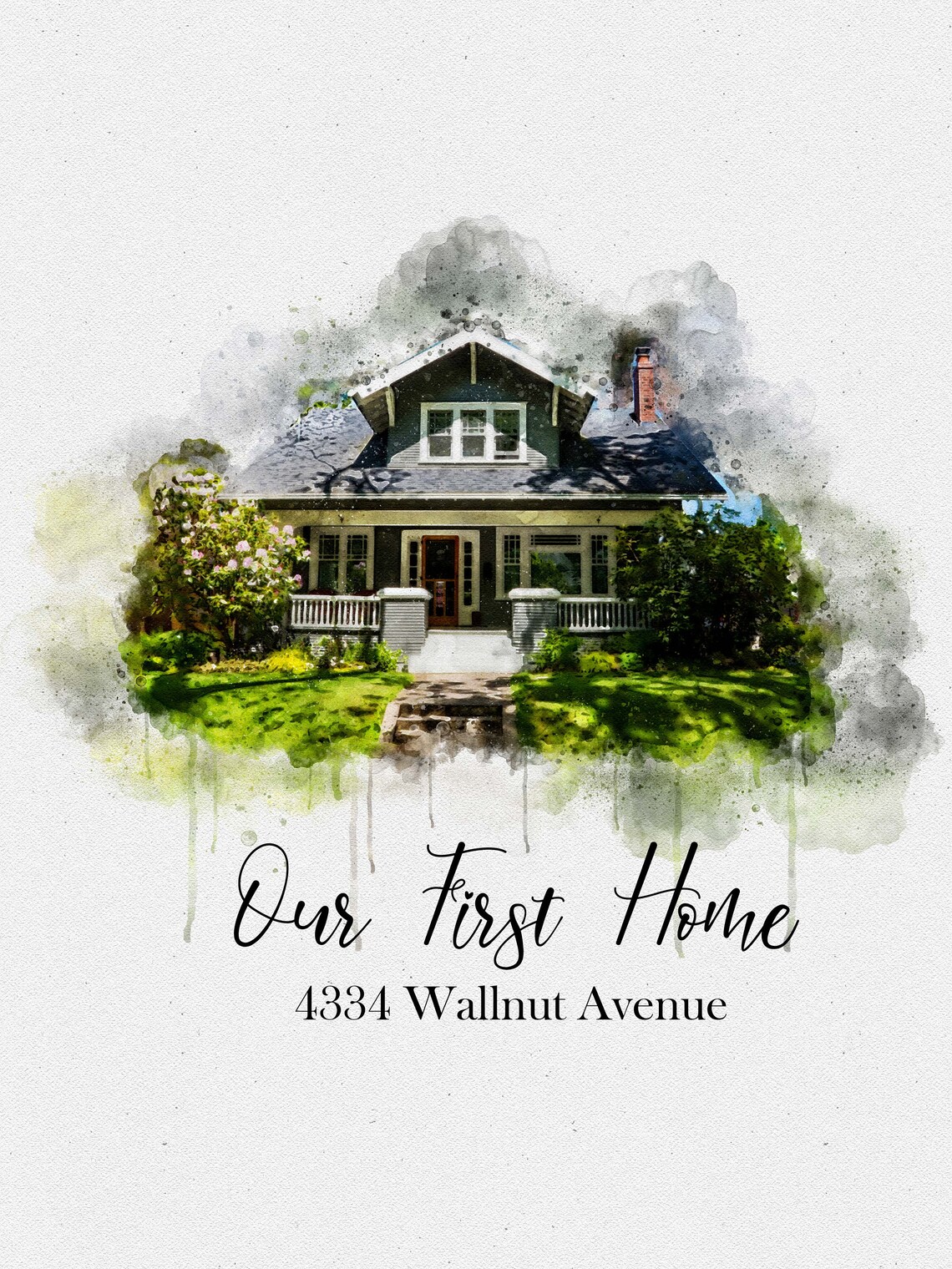 Large Family Home Watercolor Blessed Home Memories Est 1990 Poster - Image 3