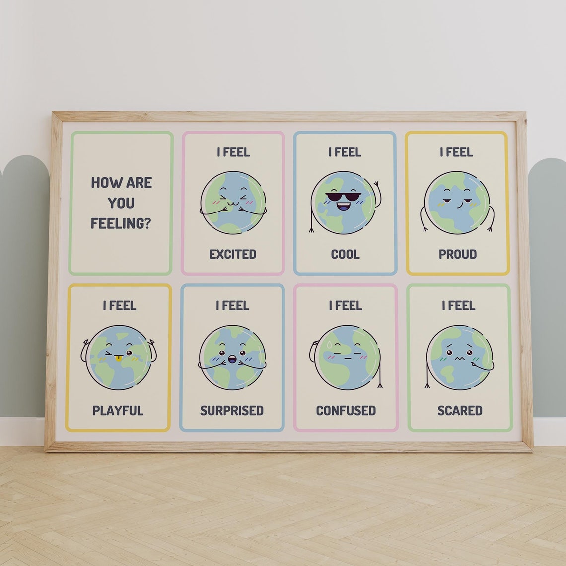 How Are You Feeling Feelings Chart Cute Earth Characters Poster