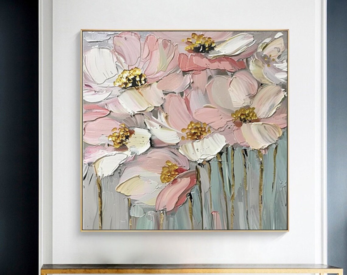 Pink Blossom Flowers with Gold Stamen Textured Fine Art Poster