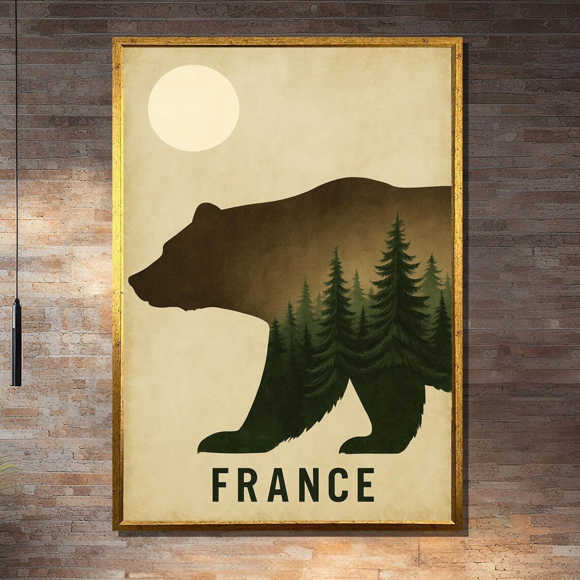 Retro Bear Forest France Travel Poster