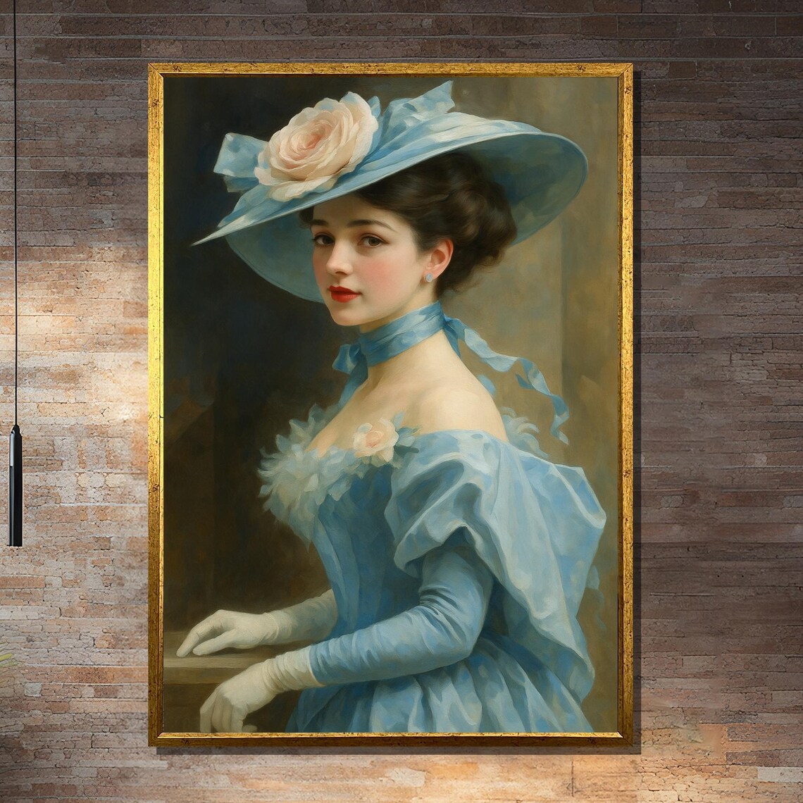 Elegant Lady In Blue Dress Art Print