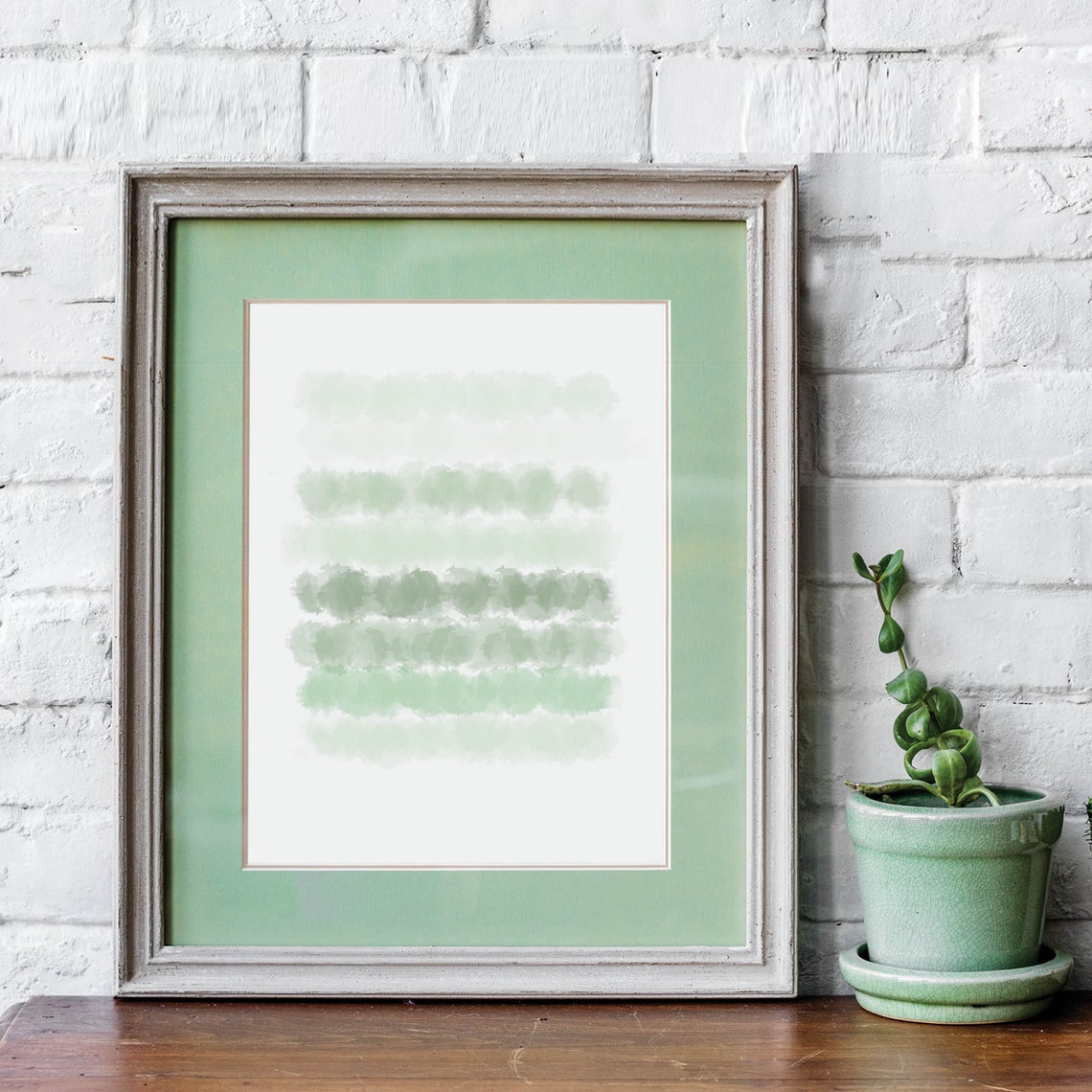 Sage Green Watercolor Brush Stroke Modern Minimalist Abstract Wall Art - Image 4