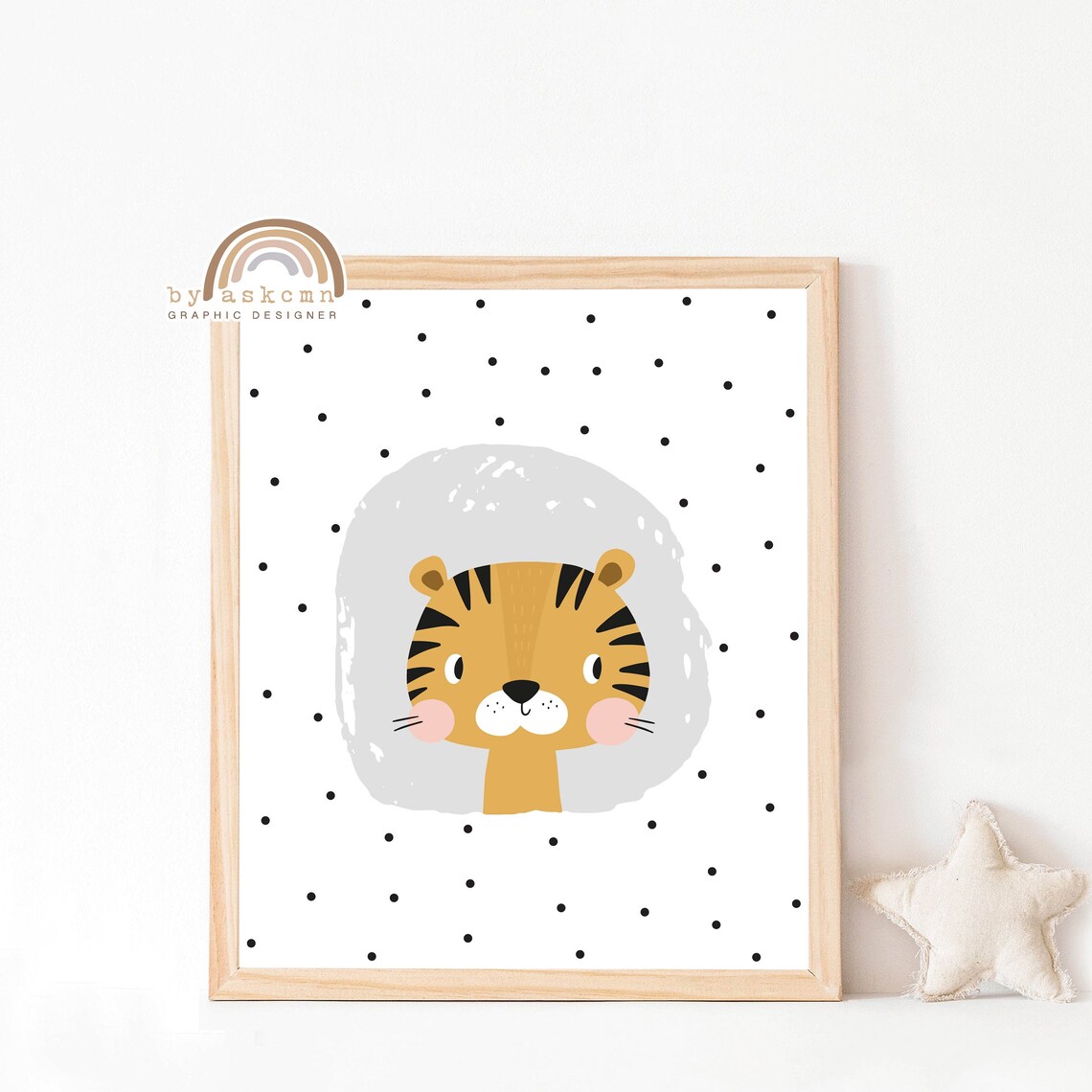 Baby Tiger Nursery Gray Circle Jungle Safari Kids Room Poster - Image 4