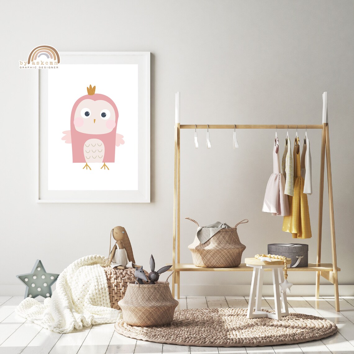 Adorable Pink Crowned Owl Nursery Animal Baby Room Decor Poster - Image 2