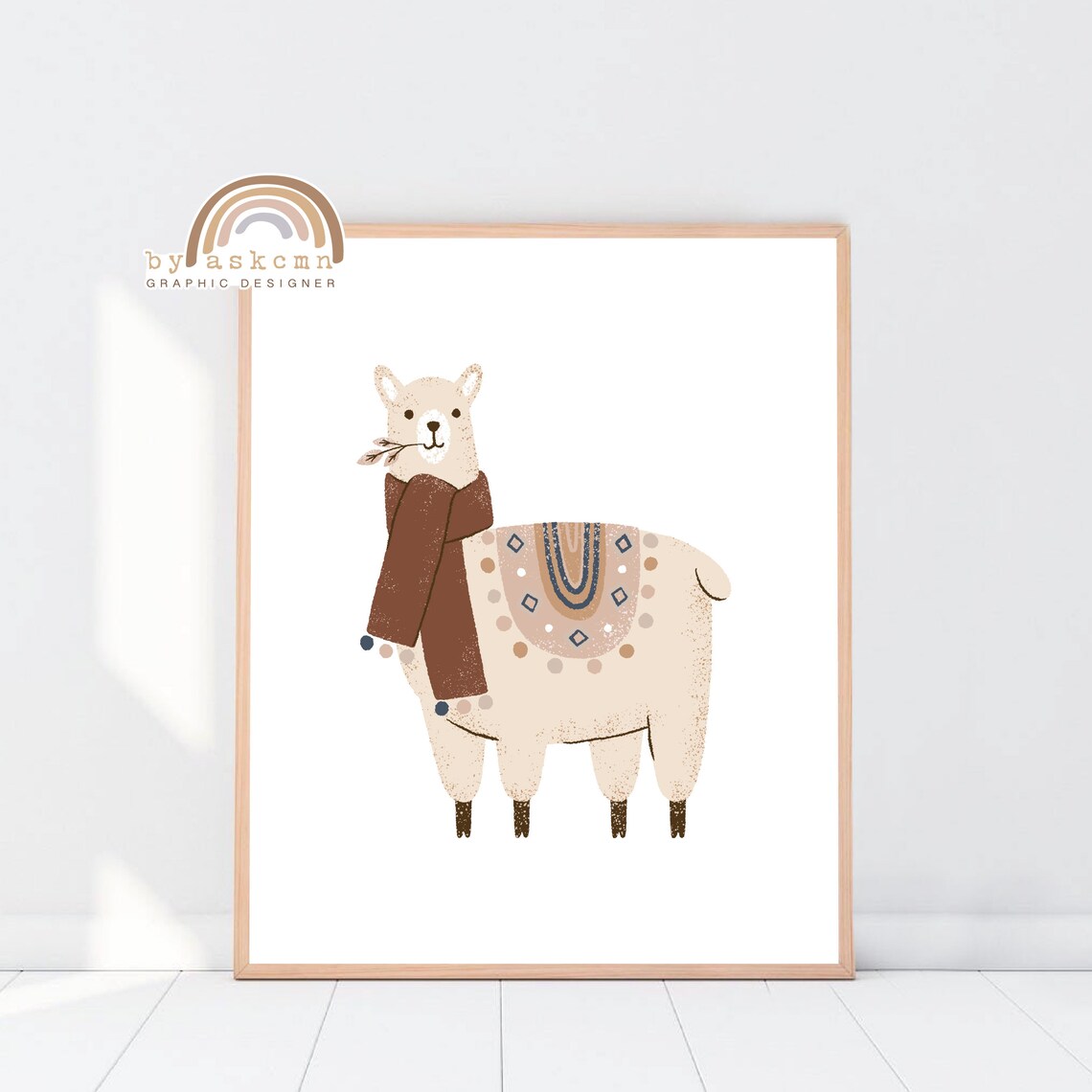 Cute Llama Scarf Saddle Blanket Safari Neutral Nursery Animal Wall Decor Poster - Image 4