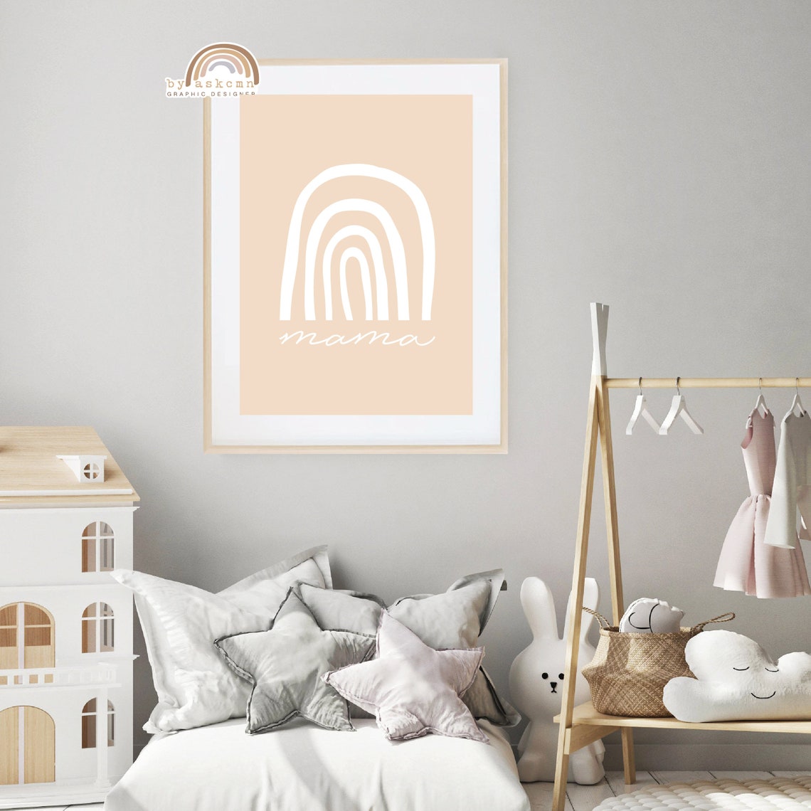 Newborn Art Baby Room Poster Mom And Baby Print Rainbow Wall Decor Print Minimalist Nursery Art Nursery Art Rainbow Boho Decor Wall Art - Image 2