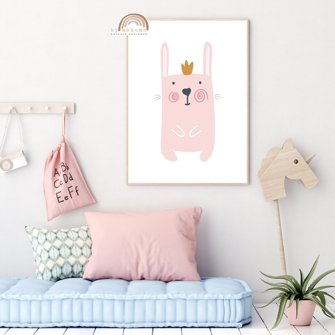 Pink Crowned Bunny With Swirl Cheeks Nursery Room Decor Poster - Image 2