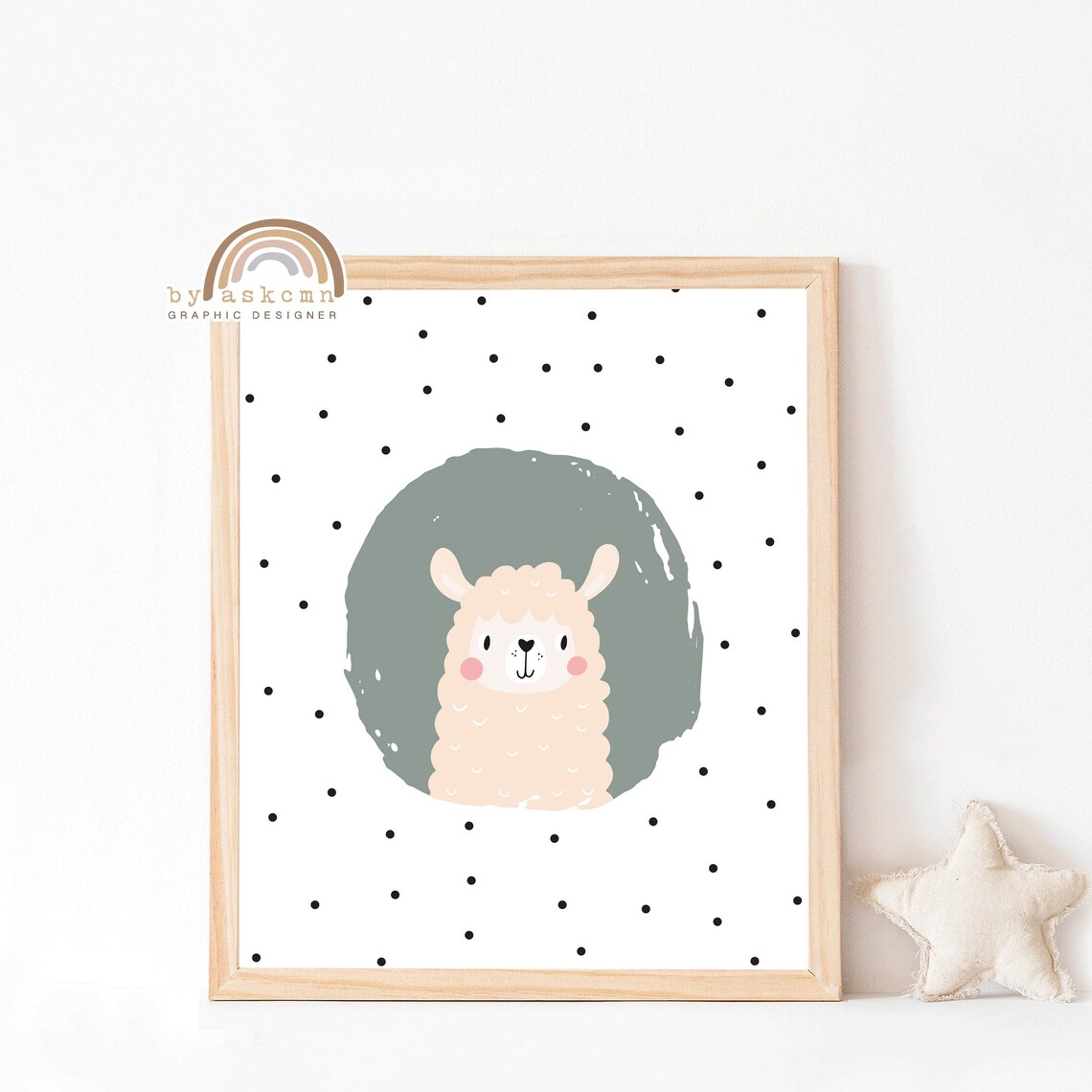 Cute Alpaca Nursery Wall Decor Poster with Sage Green Splash Art - Image 2