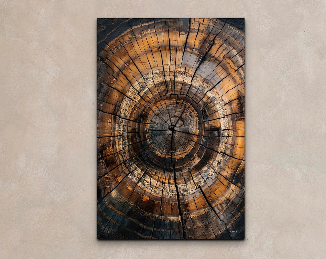 Nordic Amber Tree Rings Cross Section Rustic Wood Slice Poster