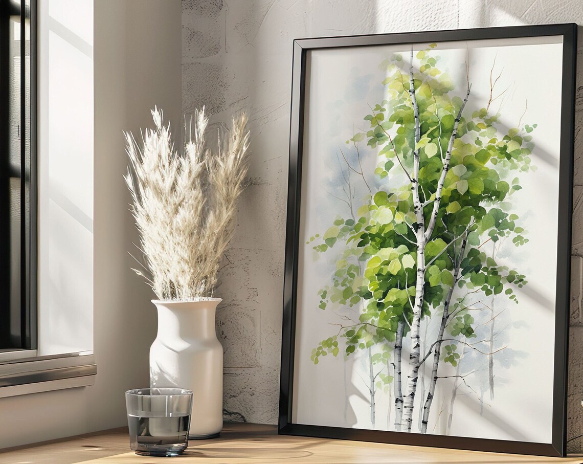 Spring Birch Tree Forest Watercolor Landscape Woodland Art Poster - Image 5