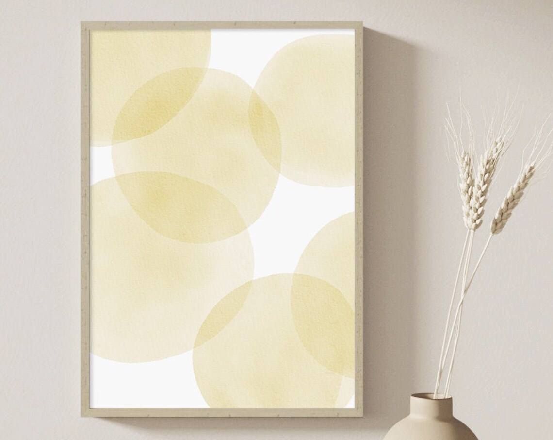 Overlapping Pale Yellow Watercolor Circles Soft Sunny Abstract Poster