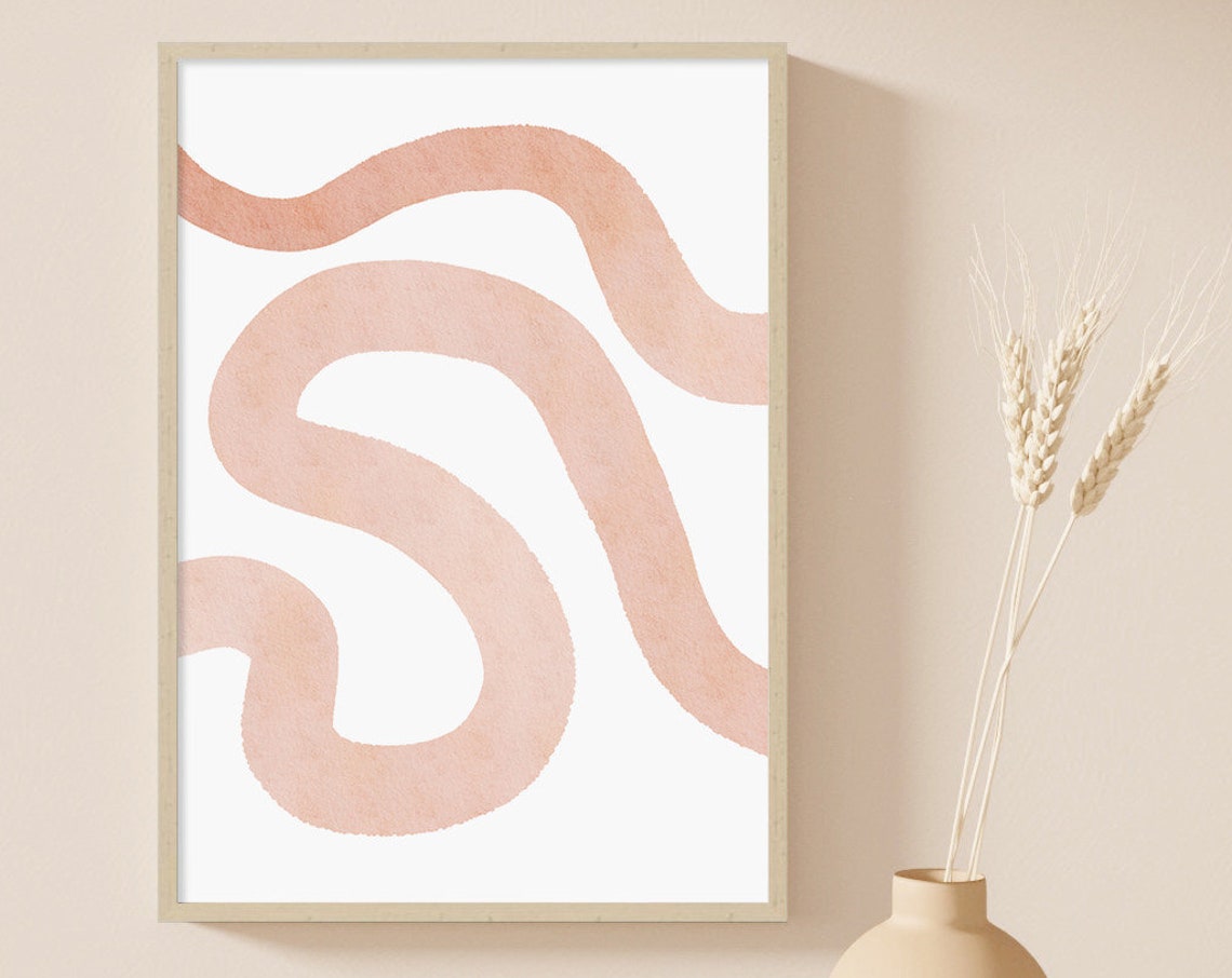 Terracotta Squiggle Line Abstract Art Blush Curved Modern Wall Poster