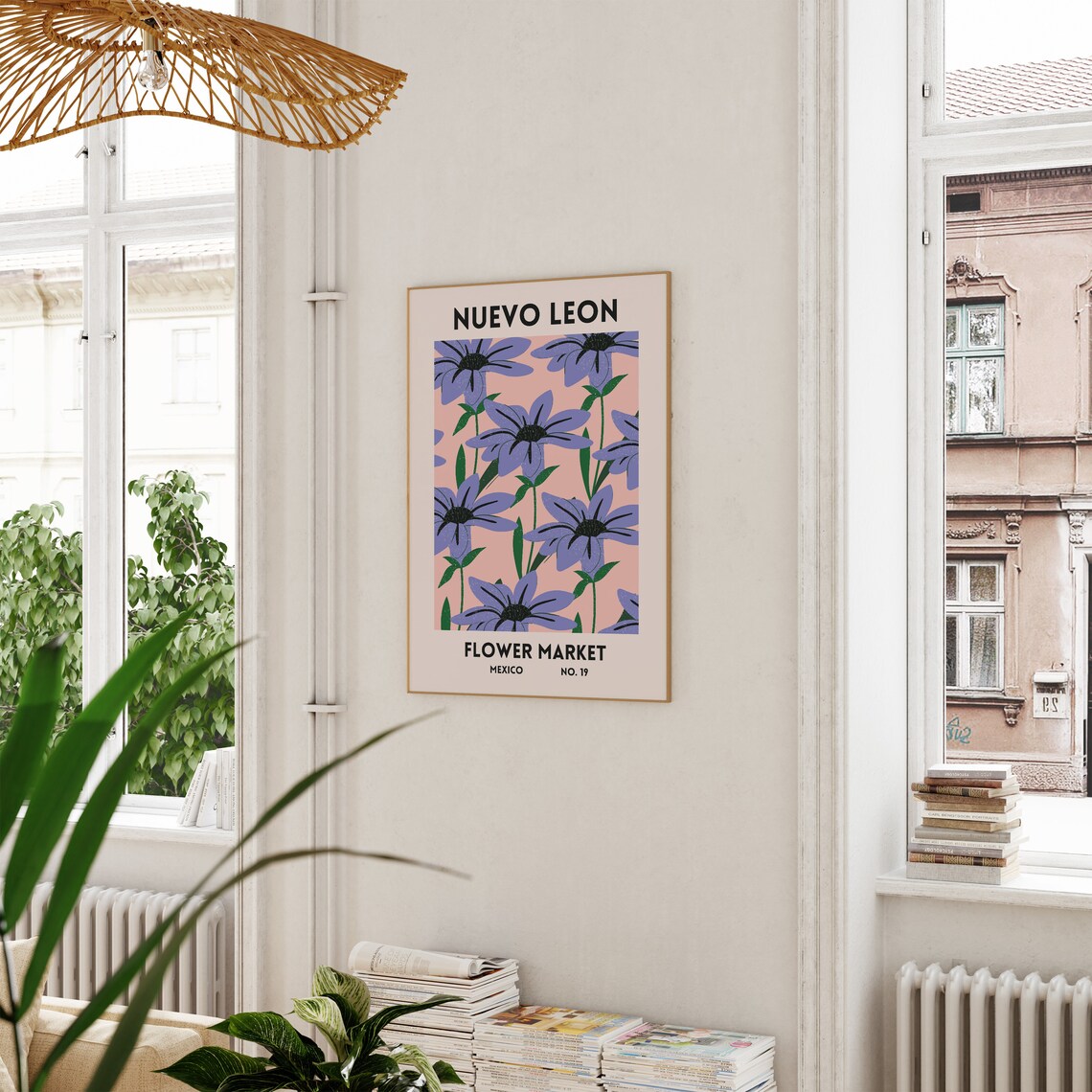 Nuevo Leon Mexico Flower Market Purple Floral Botanical Travel Poster - Image 3