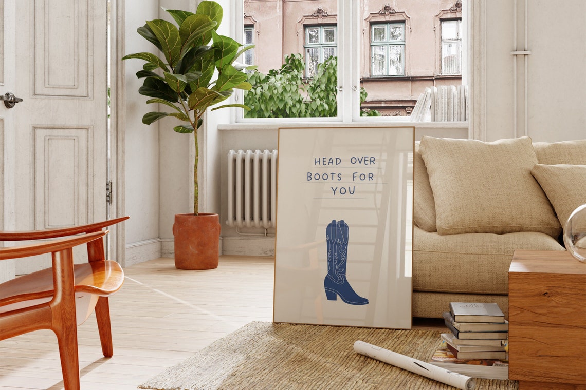 Head Over Boots For You Blue Cowboy Boot Romantic Quote Poster - Image 3