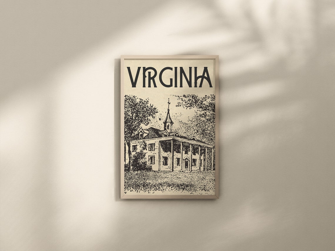 Virginia Vintage Historic Plantation Engraving Travel Poster - Image 2