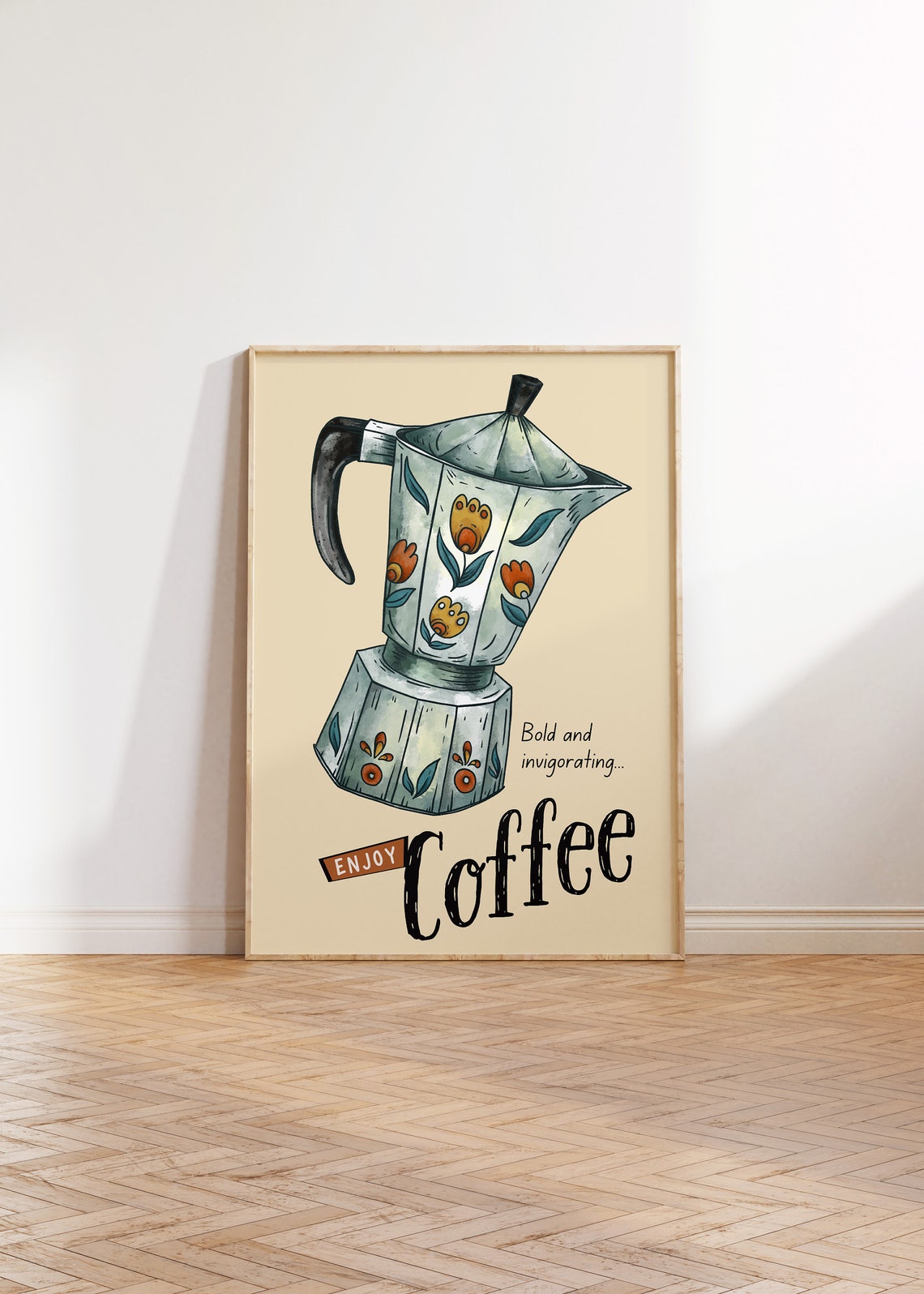 Vintage Floral Moka Pot Enjoy Coffee Rustic Kitchen Decor Poster - Image 4
