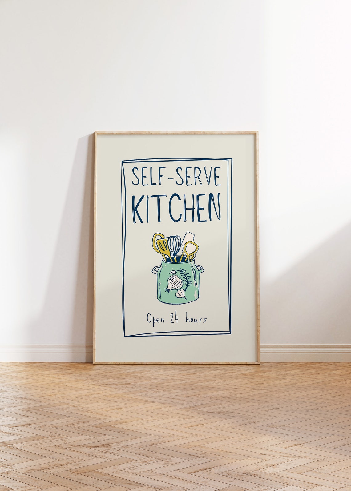 Self Serve Kitchen Open 24 Hours Cute Chef Utensils Decor Poster - Image 3