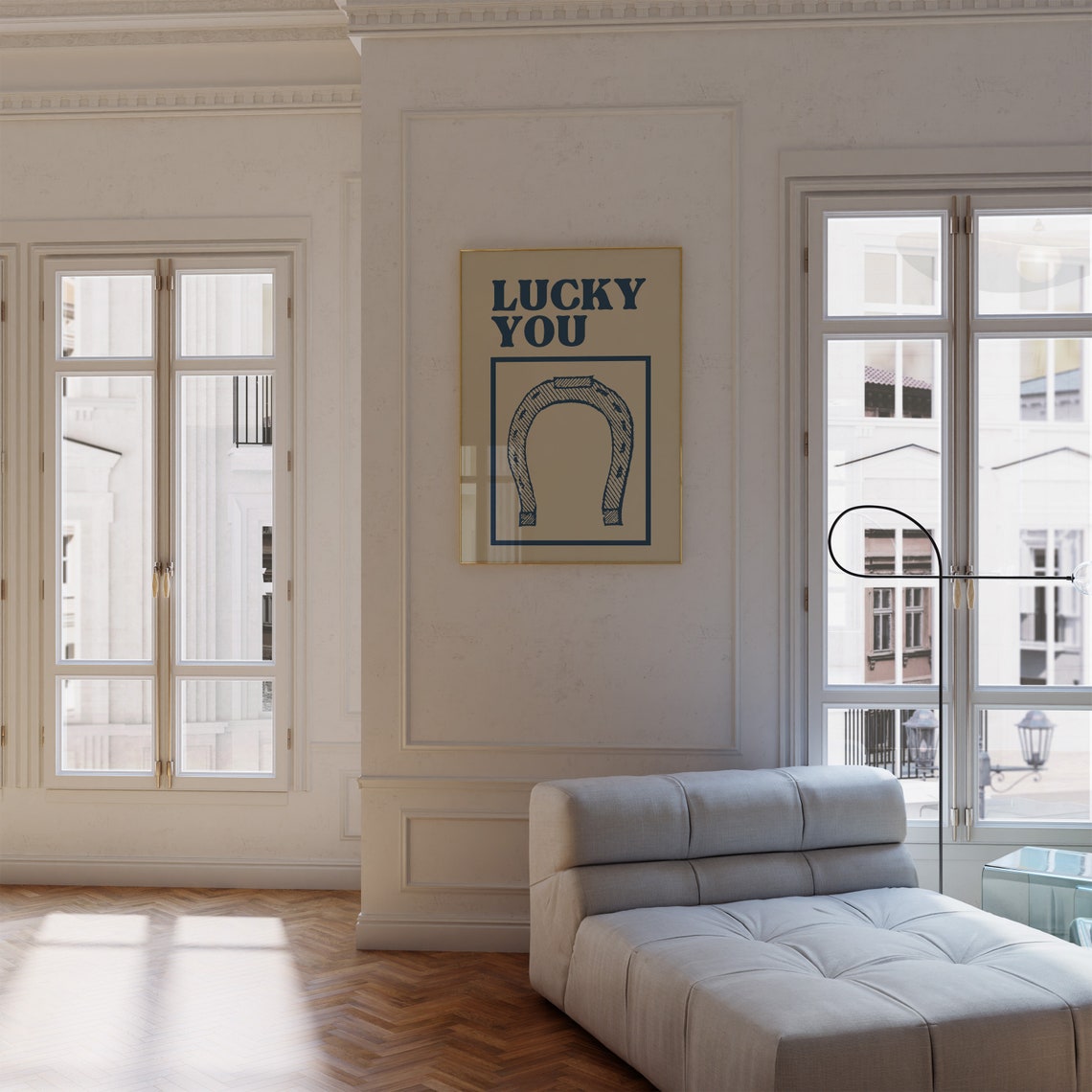 Lucky You Navy Horseshoe Framed Retro Western Luck Charm Poster - Image 2