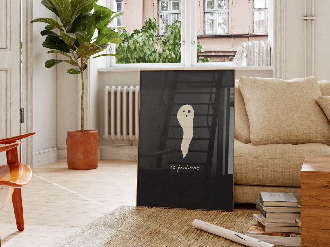 Le Fantome Cute French Ghost Minimalist Black Halloween Art Poster - Image 3