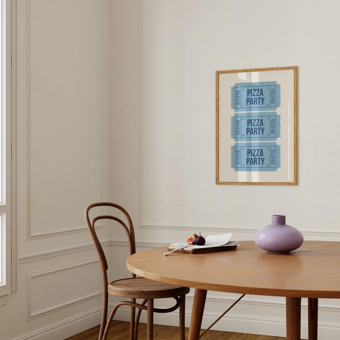Pizza Party Retro Ticket Stub Trio Cute Blue Kitchen Art Poster - Image 3