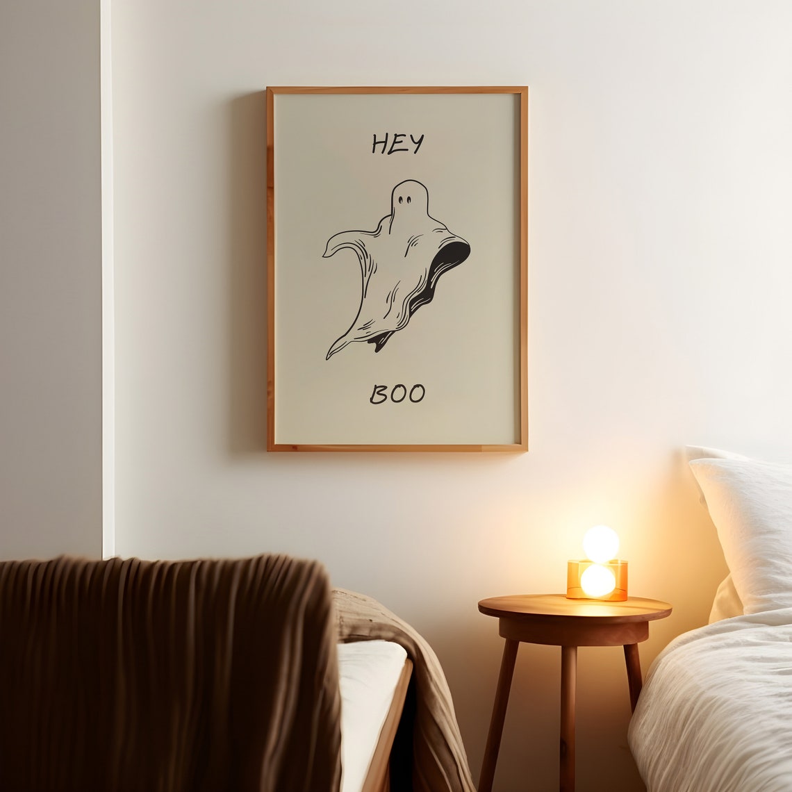 Hey Boo Minimalist Little Ghost Illustration Halloween Art Print - Image 3