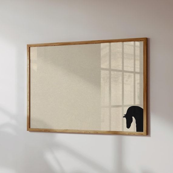 Minimalist Handdrawn Horse Print Modern Neutral Decor Digital Download Horizontal