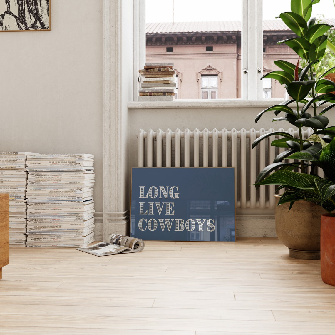 Long Live Cowboys White Typography Navy Horizontal Western Wall Art - Image 3