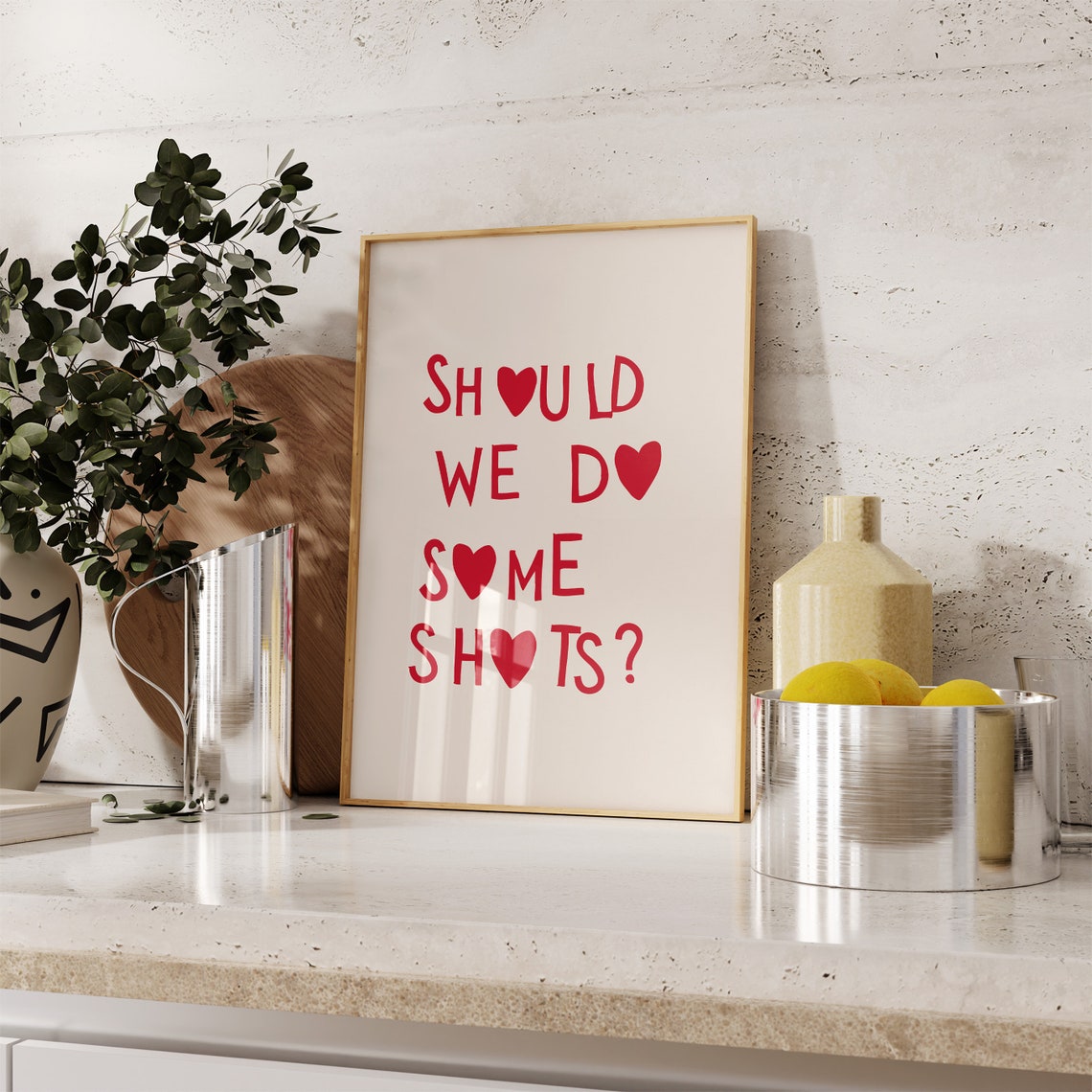 Should We Do Some Shots Red Heart Lettering Bar Cart Decor Poster - Image 4