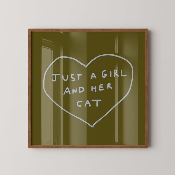 Just A Girl And Her Cat Print Minimalist Lover Wall Art Pet Quote Poster Digital Download Square