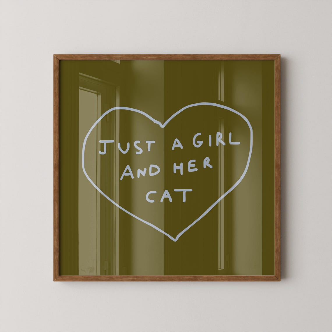 Just A Girl And Her Cat Minimalist Heart Typography Green Wall Art