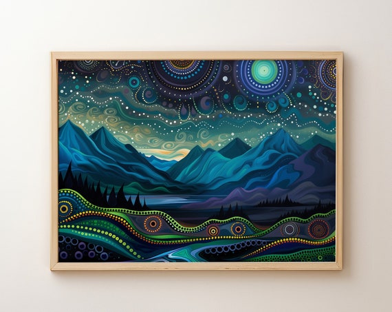 Aurora Borealis Print Abstract Northern Lights Landscape